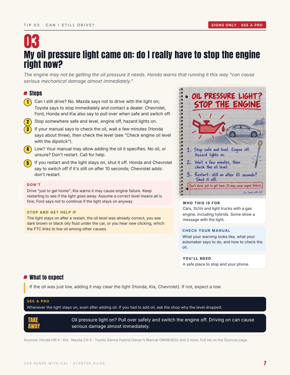 Oil pressure light tip page